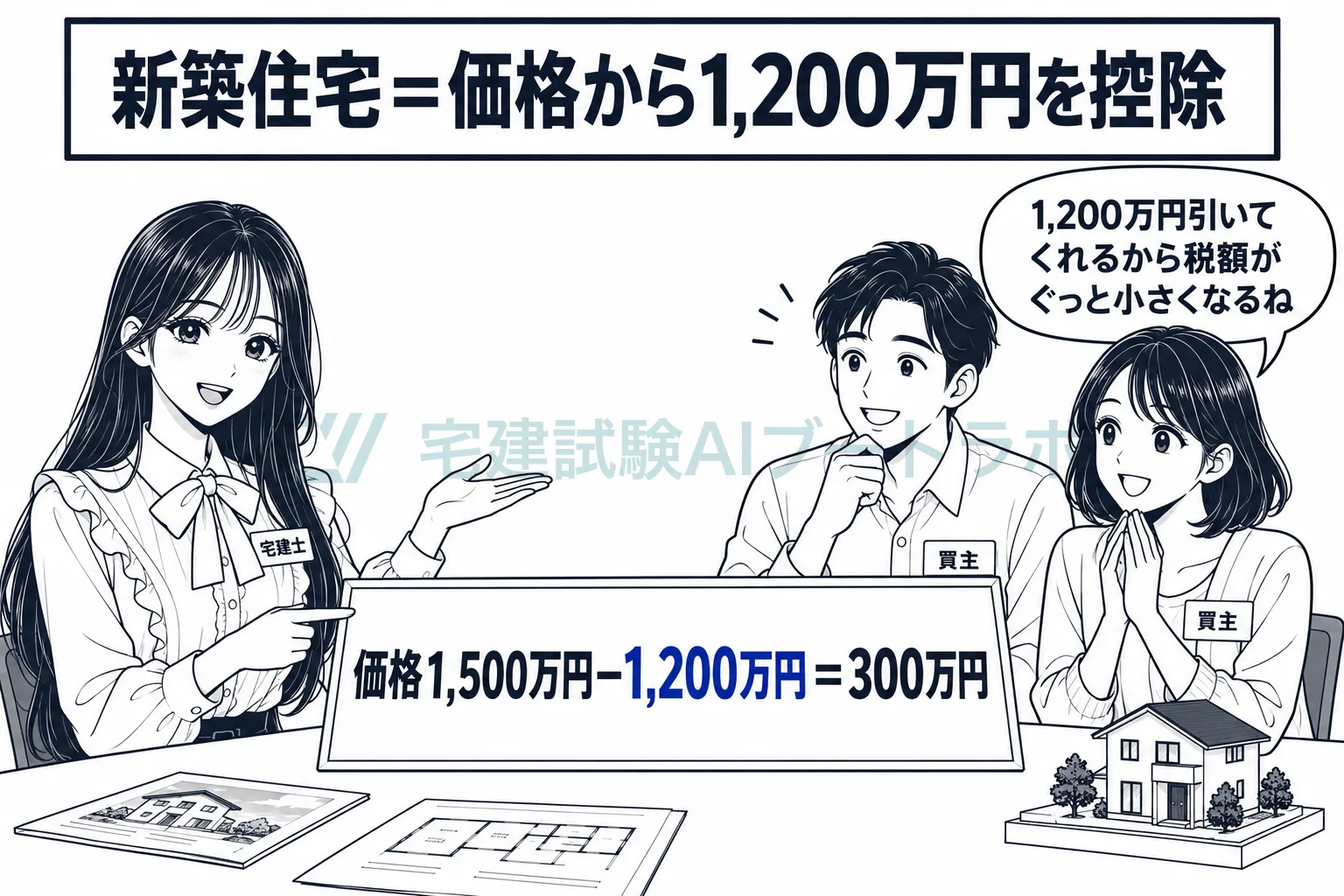 新築住宅は、価格から1,200万円を引いた残りに税率を掛ける。