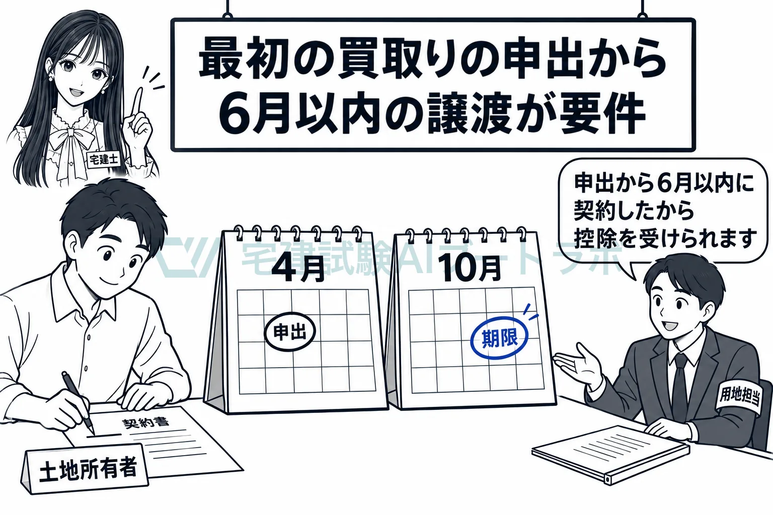 申出から6月以内に譲渡すれば控除、過ぎれば控除なし。