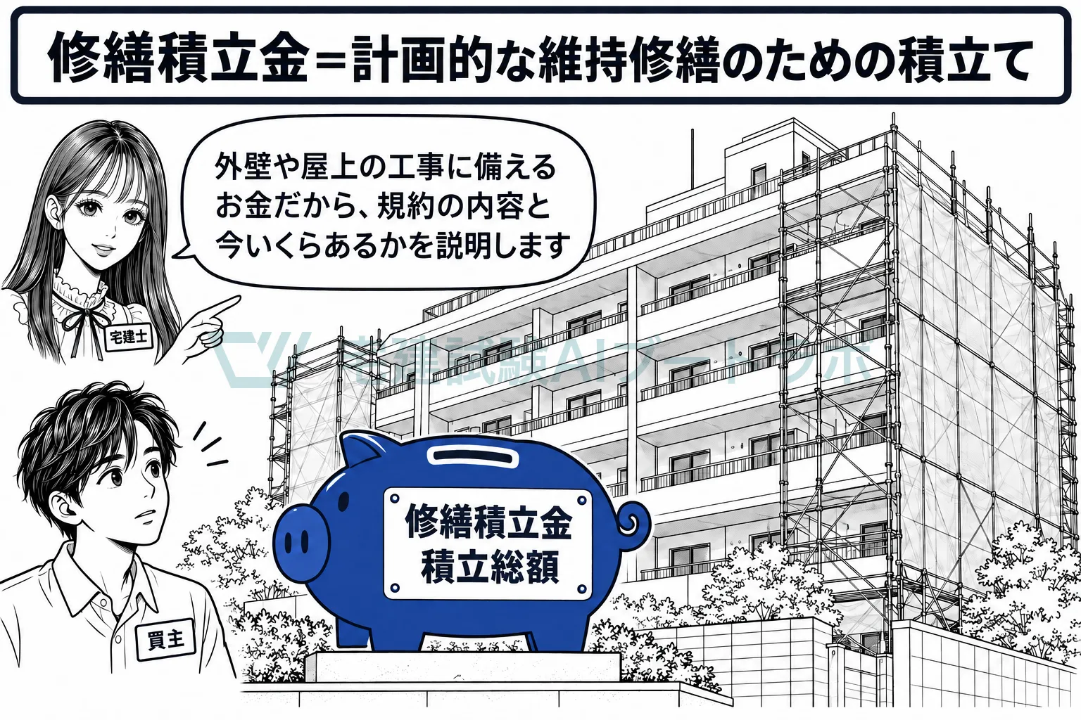 修繕積立金は、将来の大きな修繕のために毎月積み立てるお金。