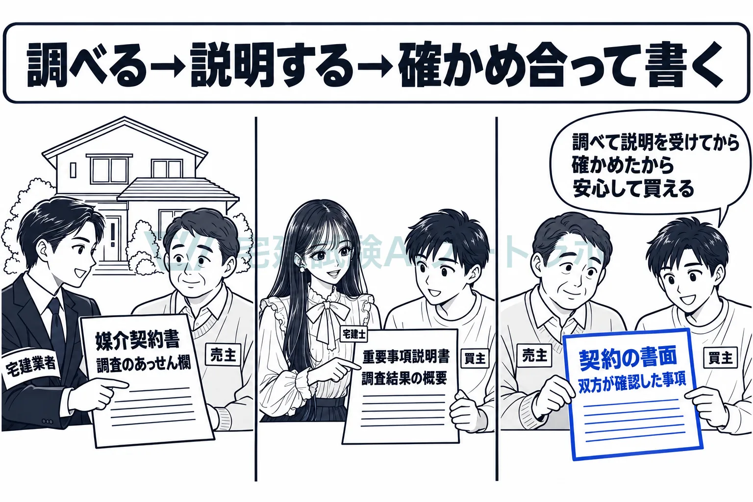 調査のあっせん、結果の説明、双方の確認と、三つの書面に引き継ぐ。