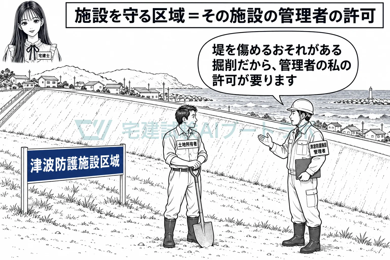 施設を守る区域では、その施設を管理する者が許可をする。