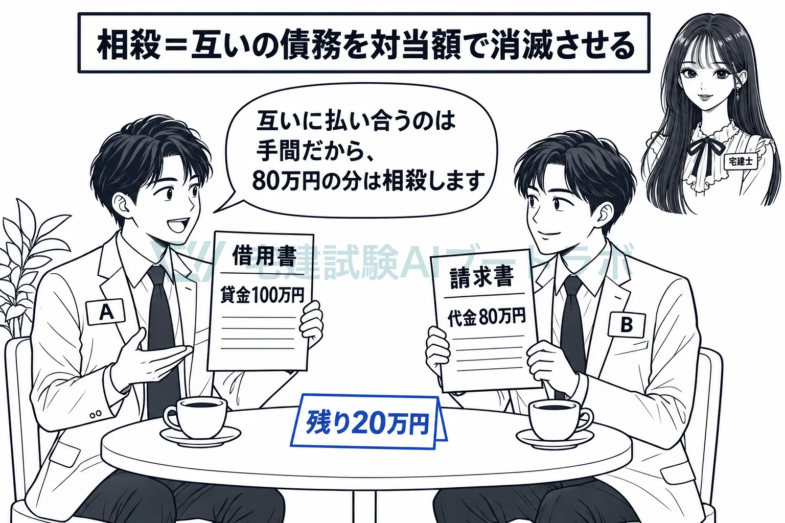 互いに支払い合う代わりに、同じ額の分を差し引いて消す。