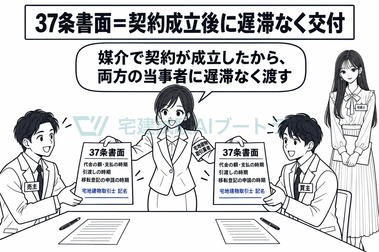 契約が成立したら、当事者に遅滞なく渡す。