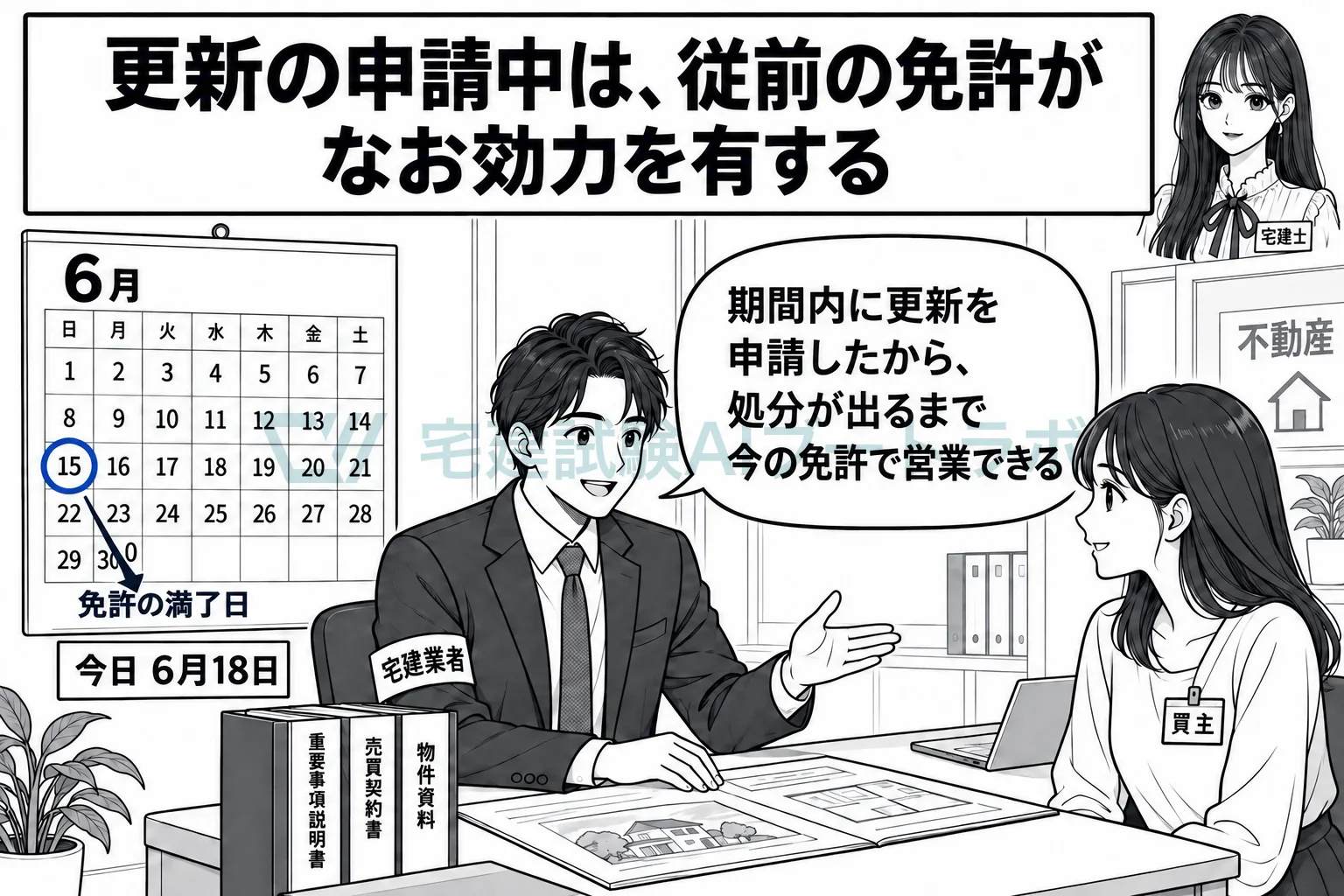 更新の申請をしていれば、処分が出るまで従前の免許で営業できる。