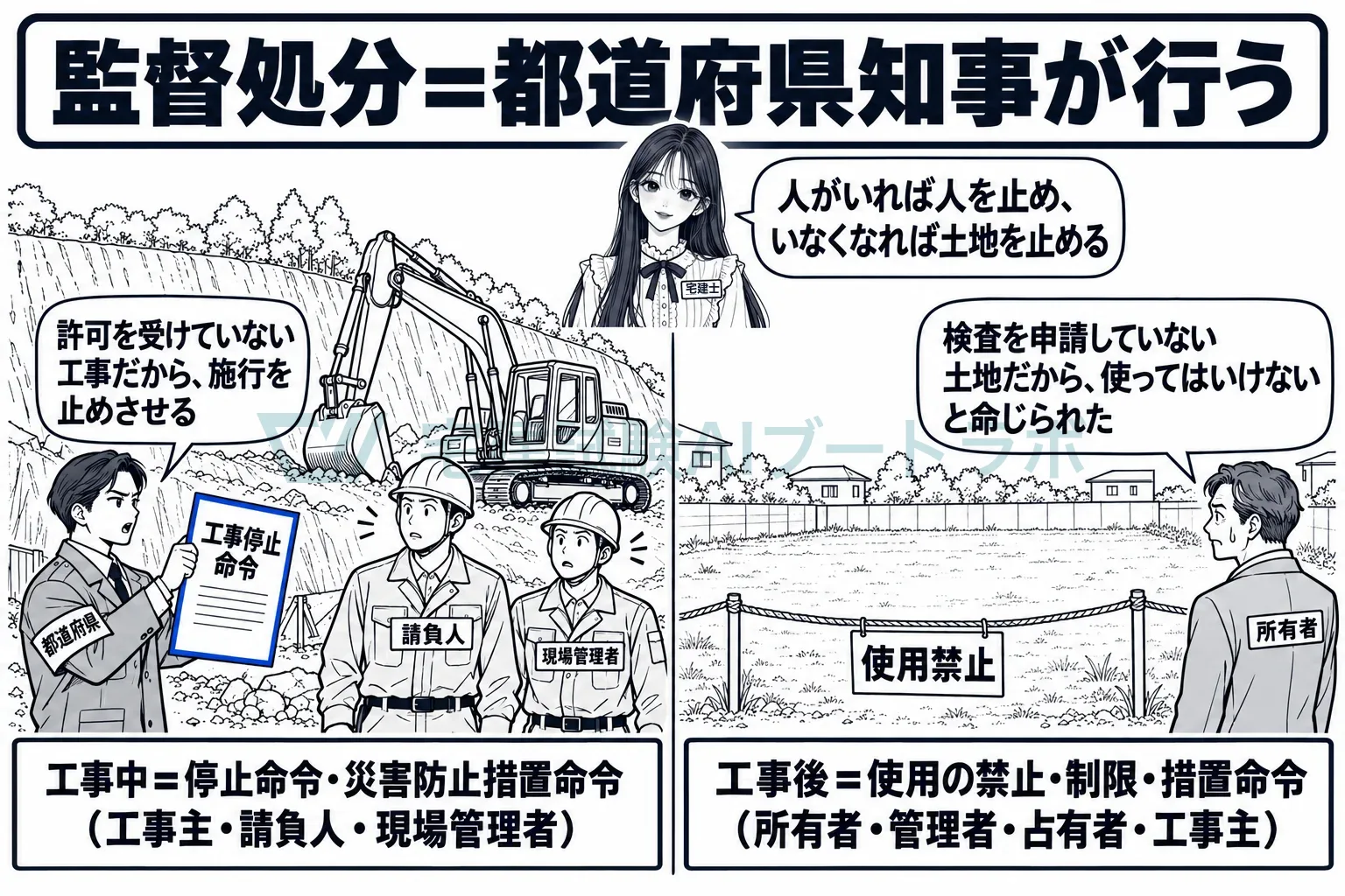 工事中は人を止め、工事後は土地を止める。