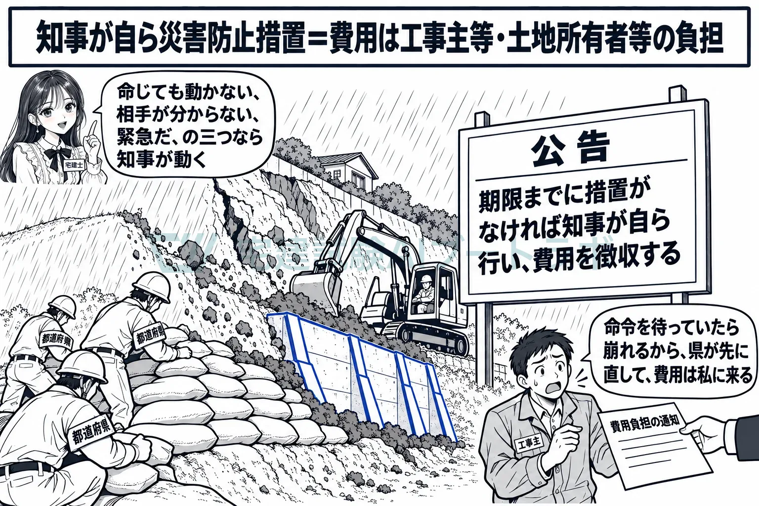 待てないときは知事が自ら直し、費用はあとで徴収する。