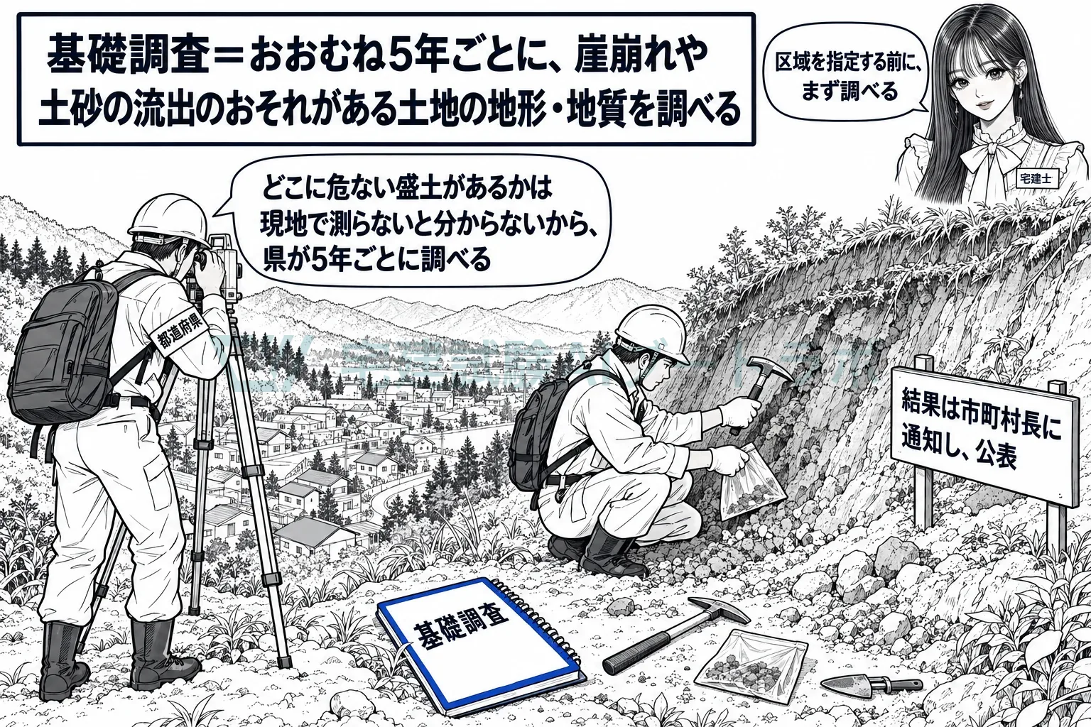 県内のどこに危ない盛土や崖があるかを、都道府県が5年ごとに調べる。