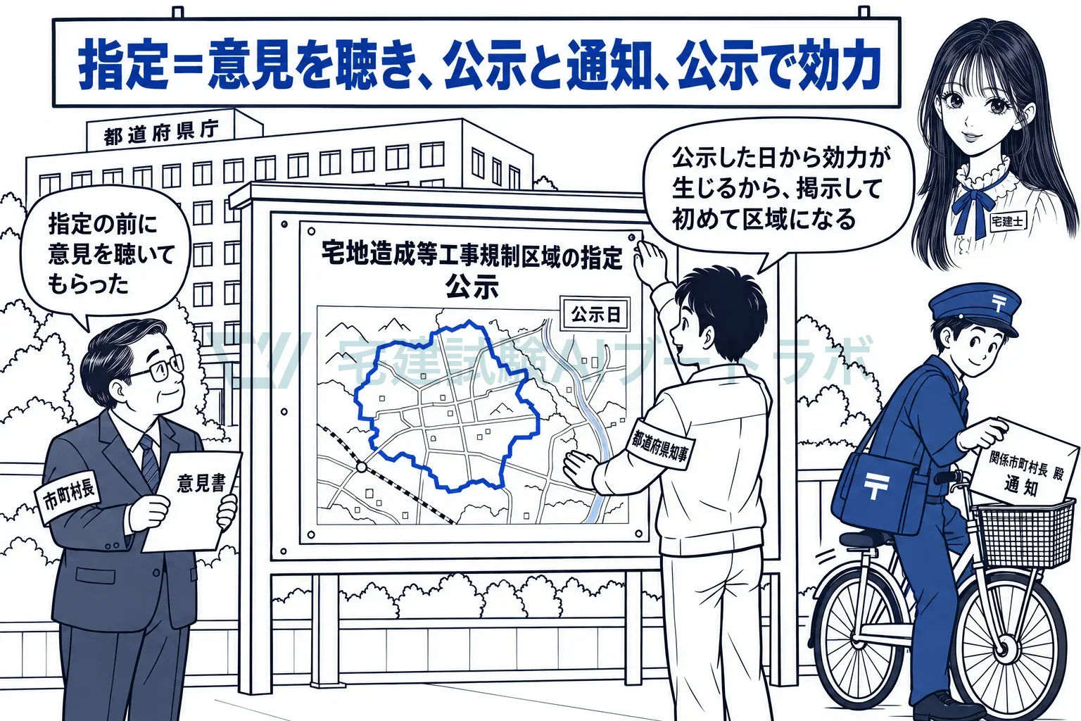 公示した日から効力が生じるから、掲示して初めて区域になる。