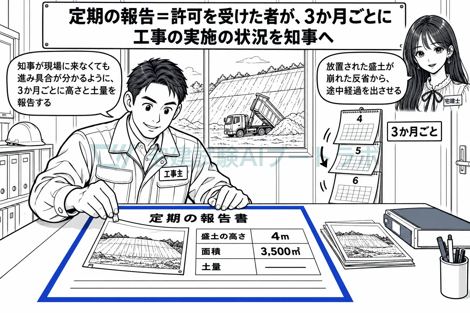 大きな造成工事は、3か月ごとに実施の状況を知事へ報告する。
