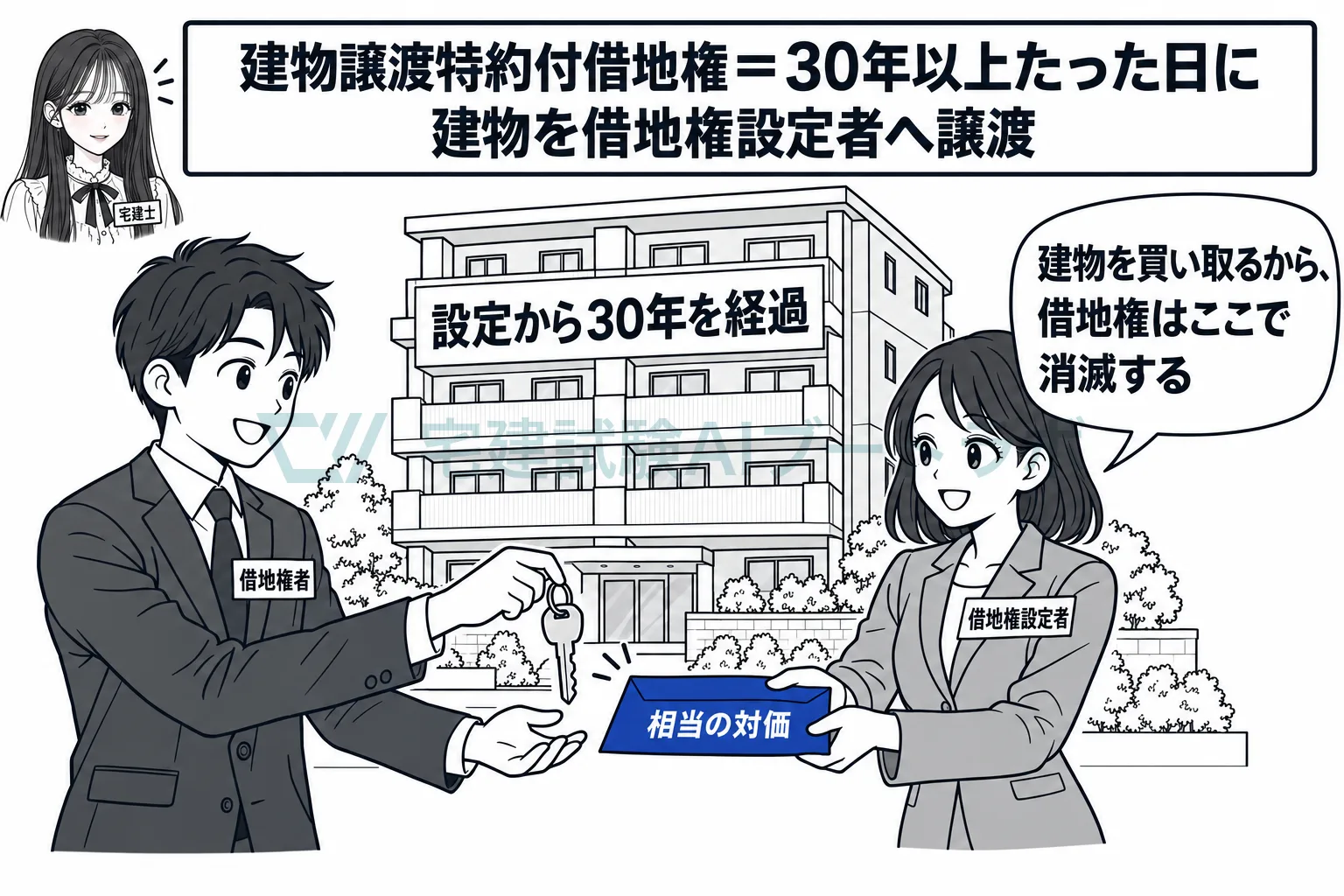 30年以上たった日に地主が建物を買い取り、借地権が消滅する。