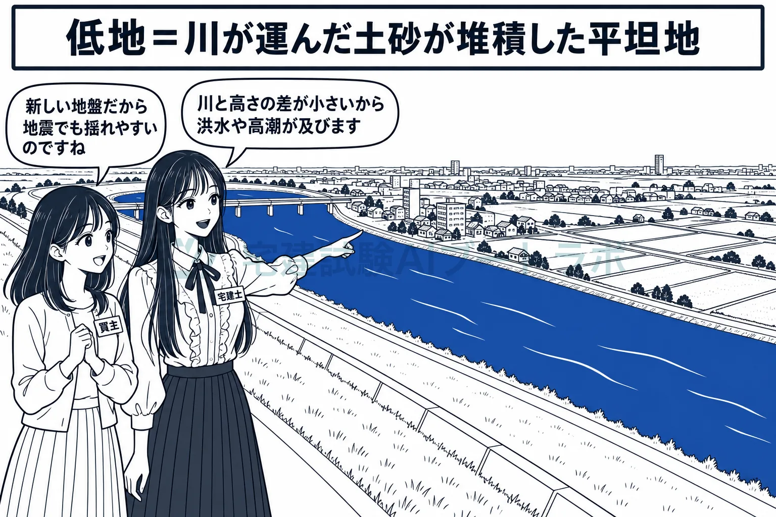 低地は川が運んだ土砂でできた新しい地盤だから、水害にも地震にも弱い。