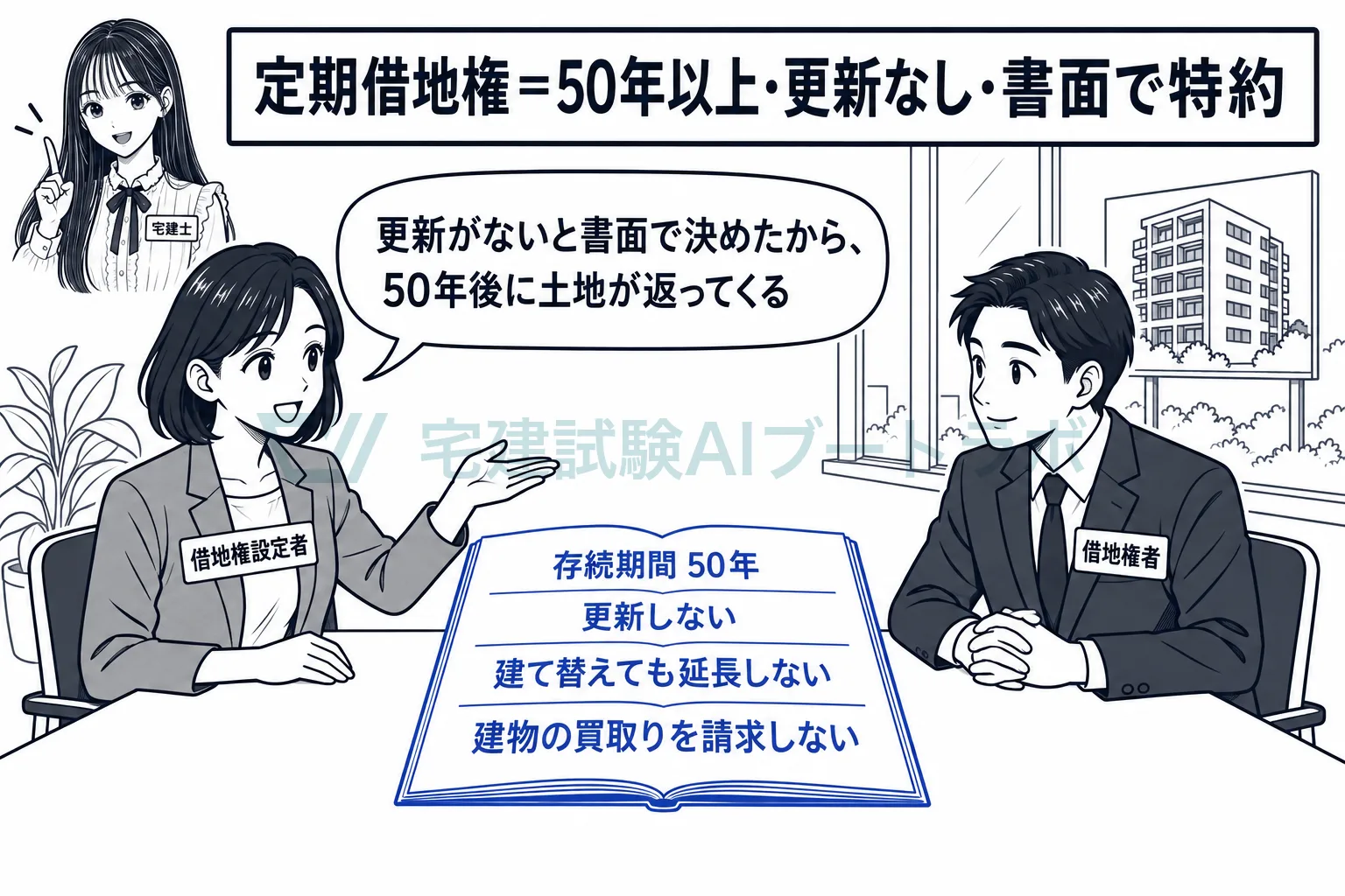 50年以上の期間を定め、書面で特約すれば、更新のない借地権になる。