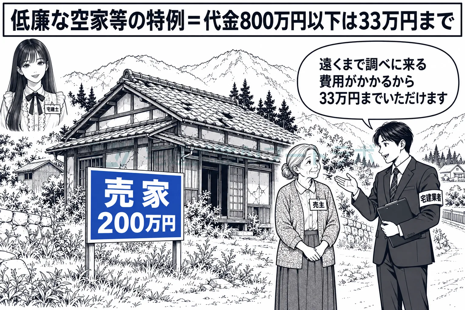 代金800万円以下の物件は、手数料の上限が33万円まで上がる。