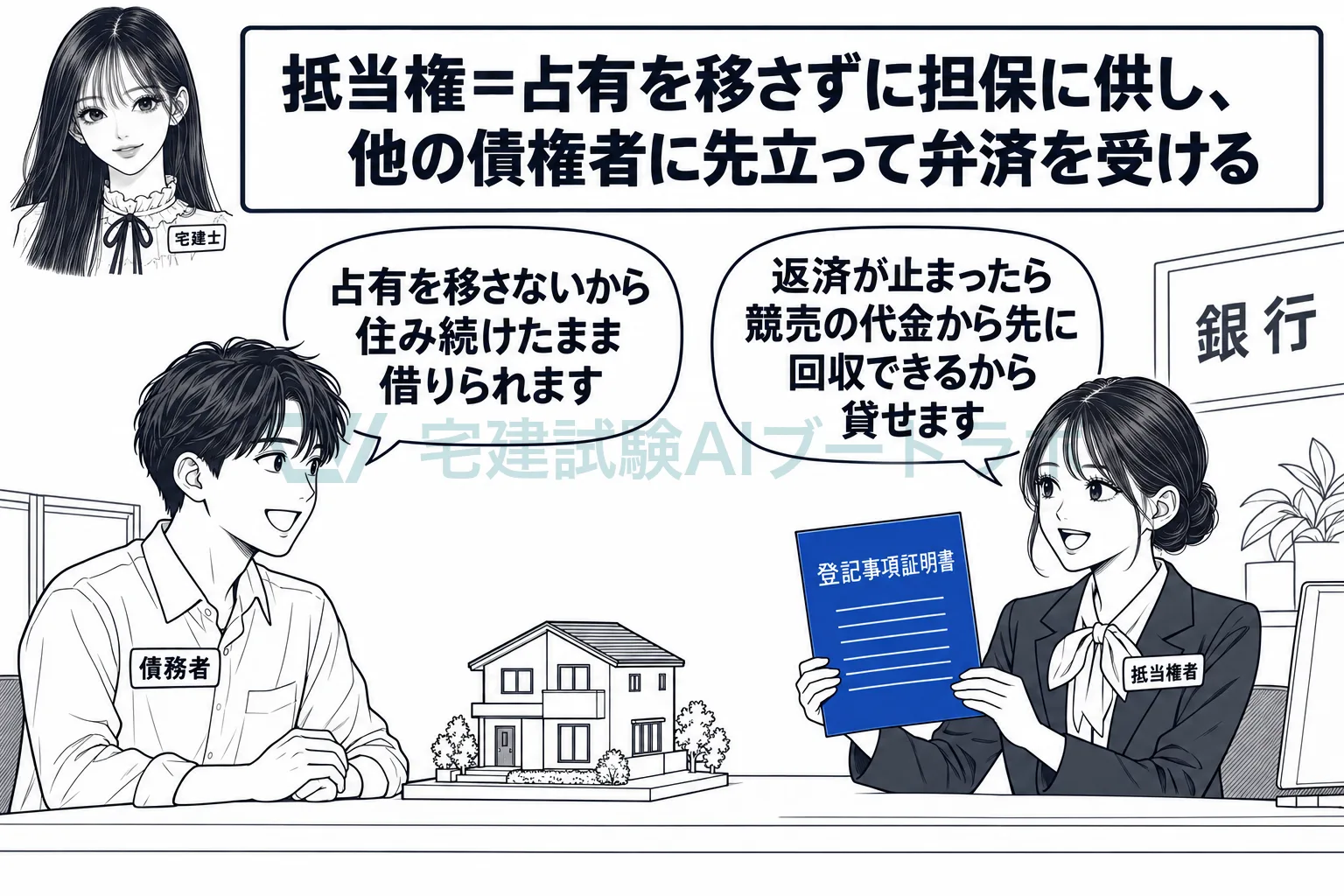 住み続けたまま家を担保にでき、返せなくなれば競売の代金から優先して回収される。