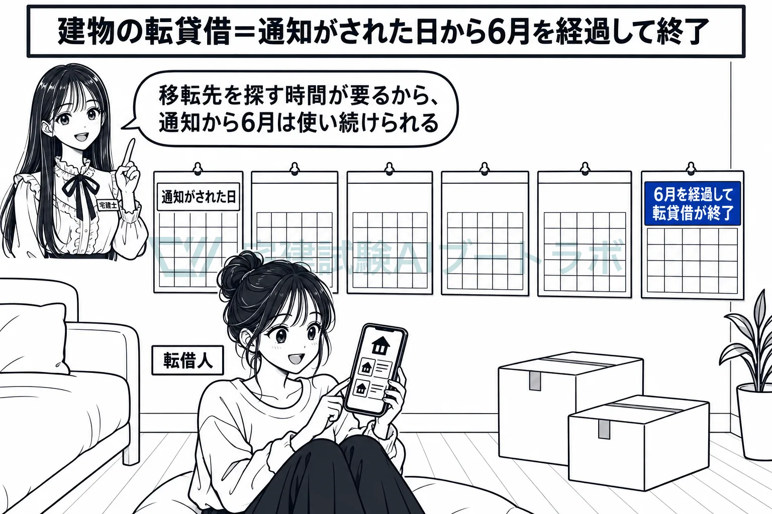 転貸借が終わるのは、通知がされた日から6月後。
