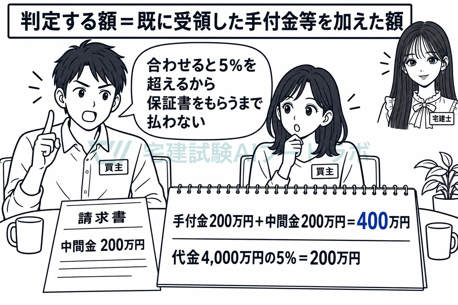 中間金を支払う前に、手付金と合わせた額で判定する。