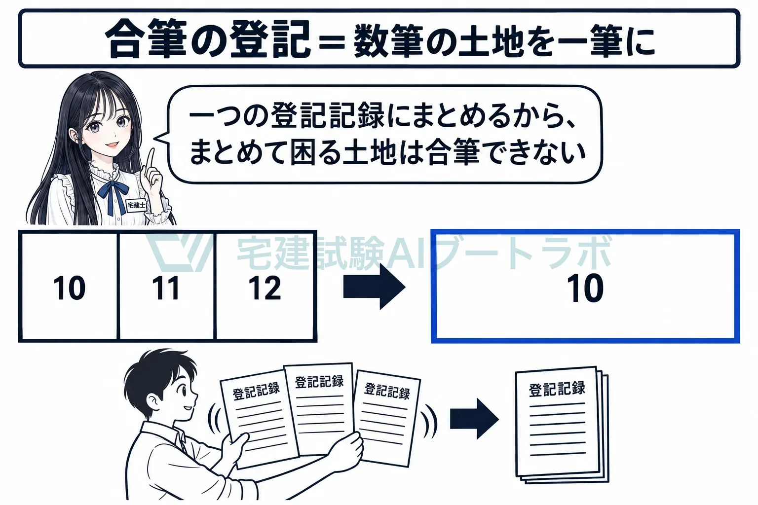 一つの登記記録にまとめるから、まとめて困る土地は合筆できない。