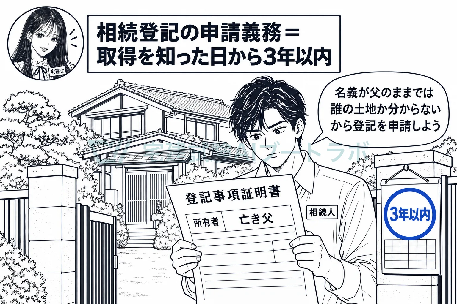 相続で取得した不動産は、3年以内に自分の名義に登記する。
