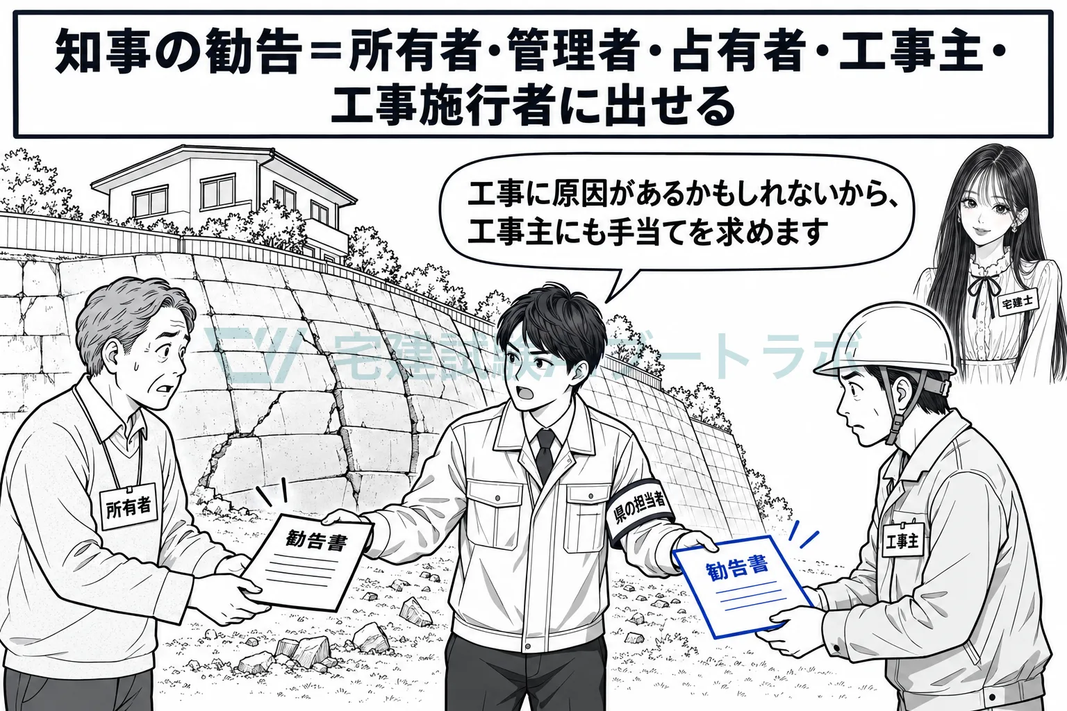 勧告は、今の所有者にも、工事をした工事主にも出せる。