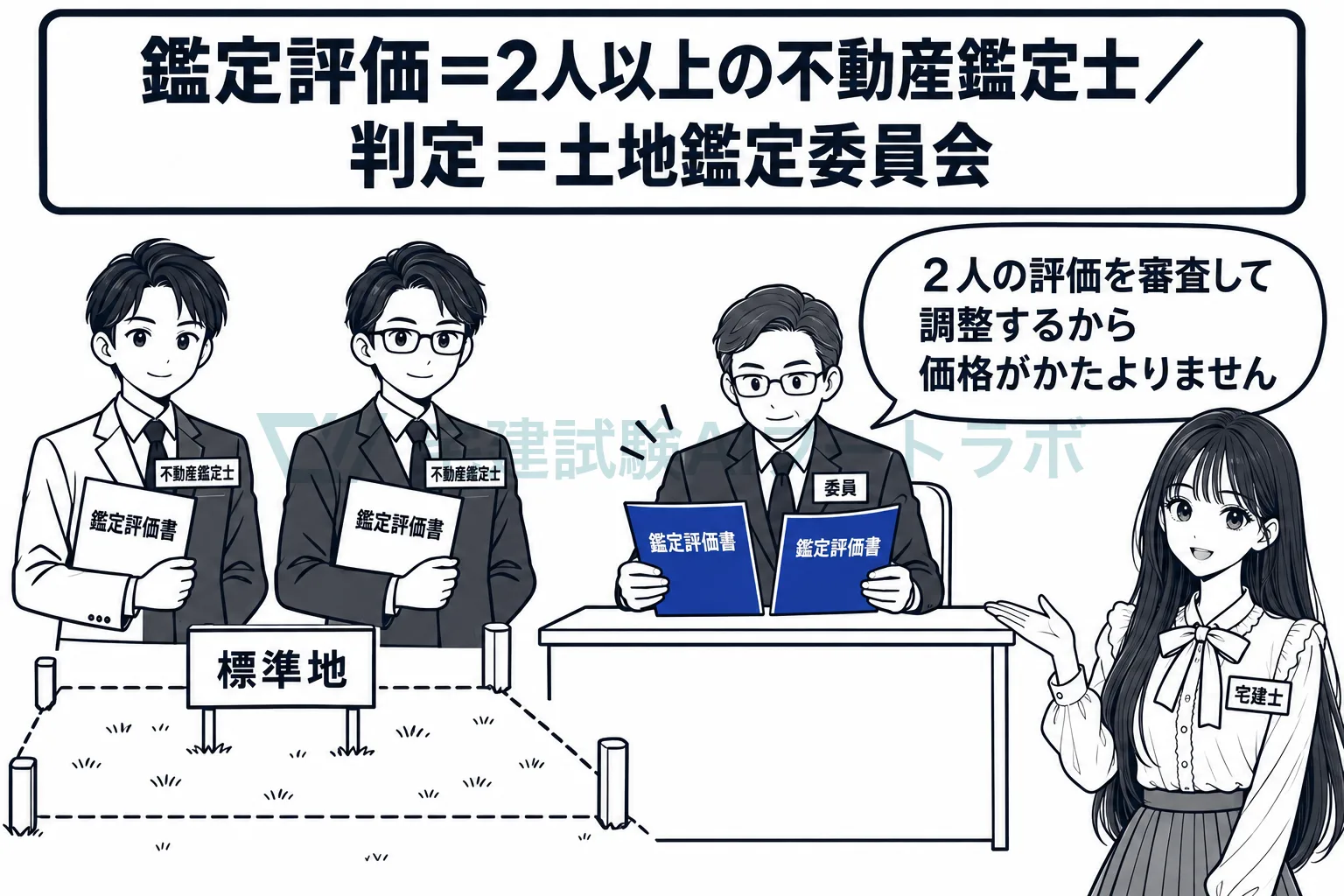 鑑定評価は不動産鑑定士、審査と判定は委員会。