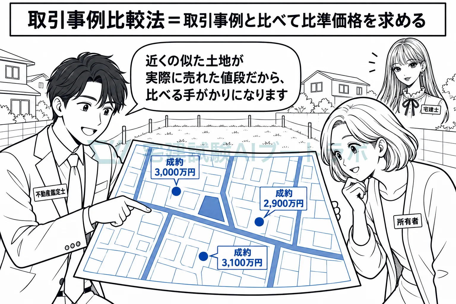 似た不動産が実際に売れた価格と比べるのが、取引事例比較法。