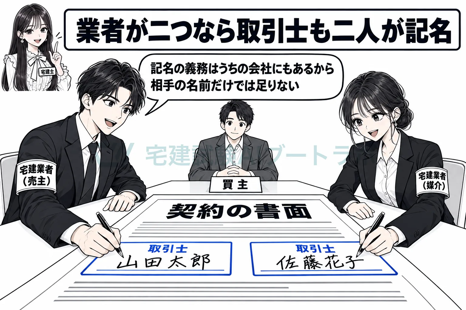 二つの業者が関われば、二人の取引士がそれぞれ記名する。