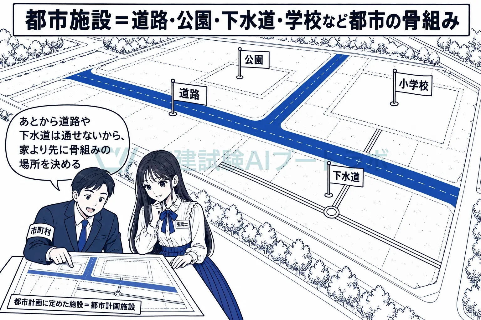 都市施設は候補の顔ぶれ、都市計画に載せた施設が都市計画施設。