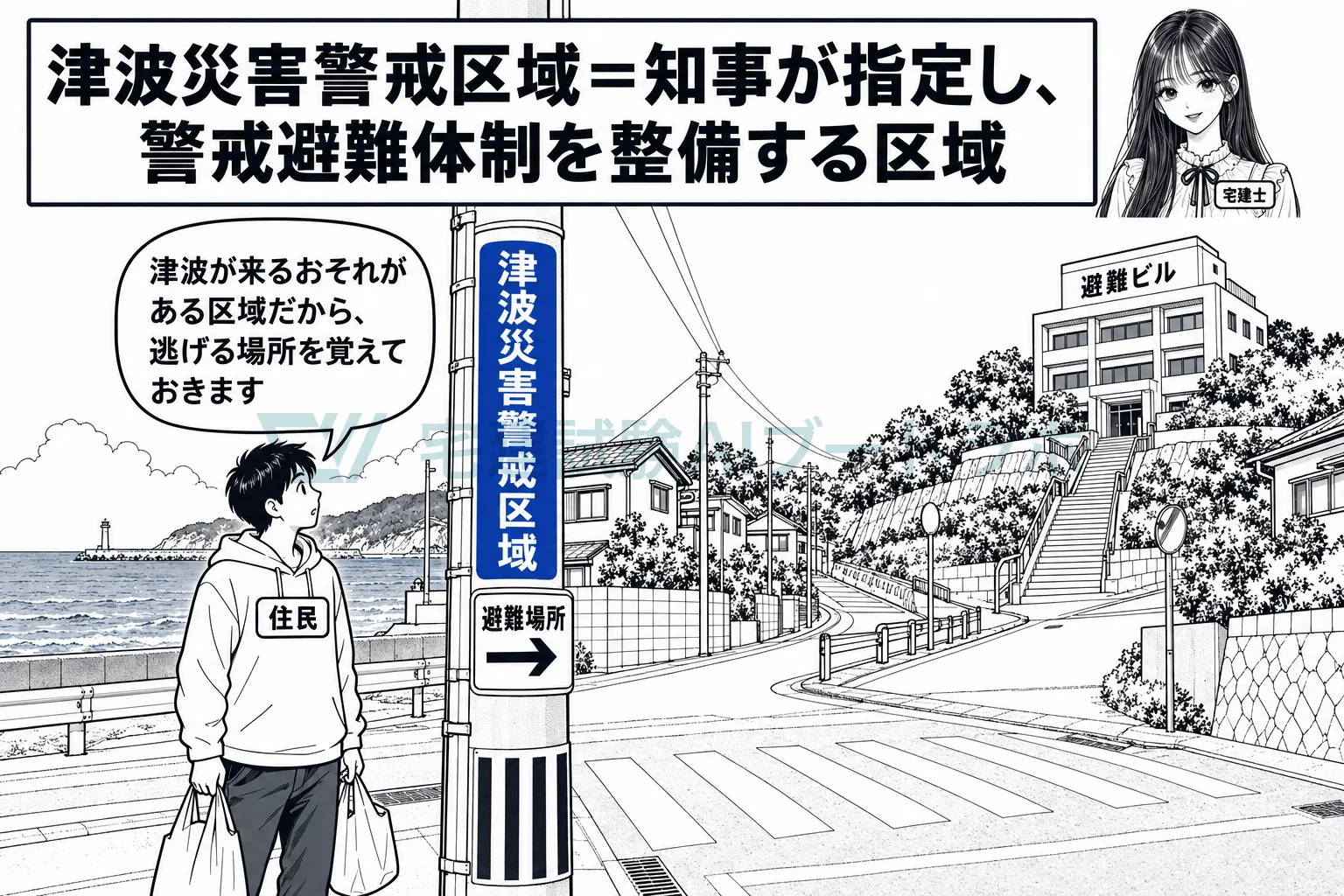 津波が来たら危ない区域を知事が指定し、逃げる備えを整える。